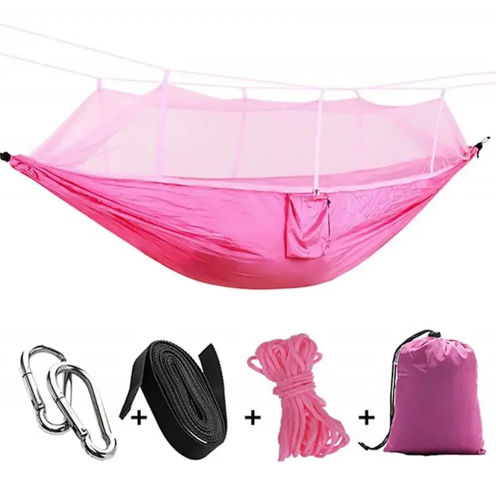 2024 New Outdoor Hiking Travel Backpacking Lightweight Portable Double Camping Hammock With Mosquito Net