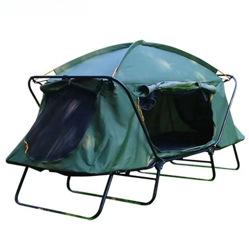 2 Person Foldable Camping Cot Double Layer Storm And Sun Protection All In One Elevated Camping Bed Tent For 2 Pop Up Tent