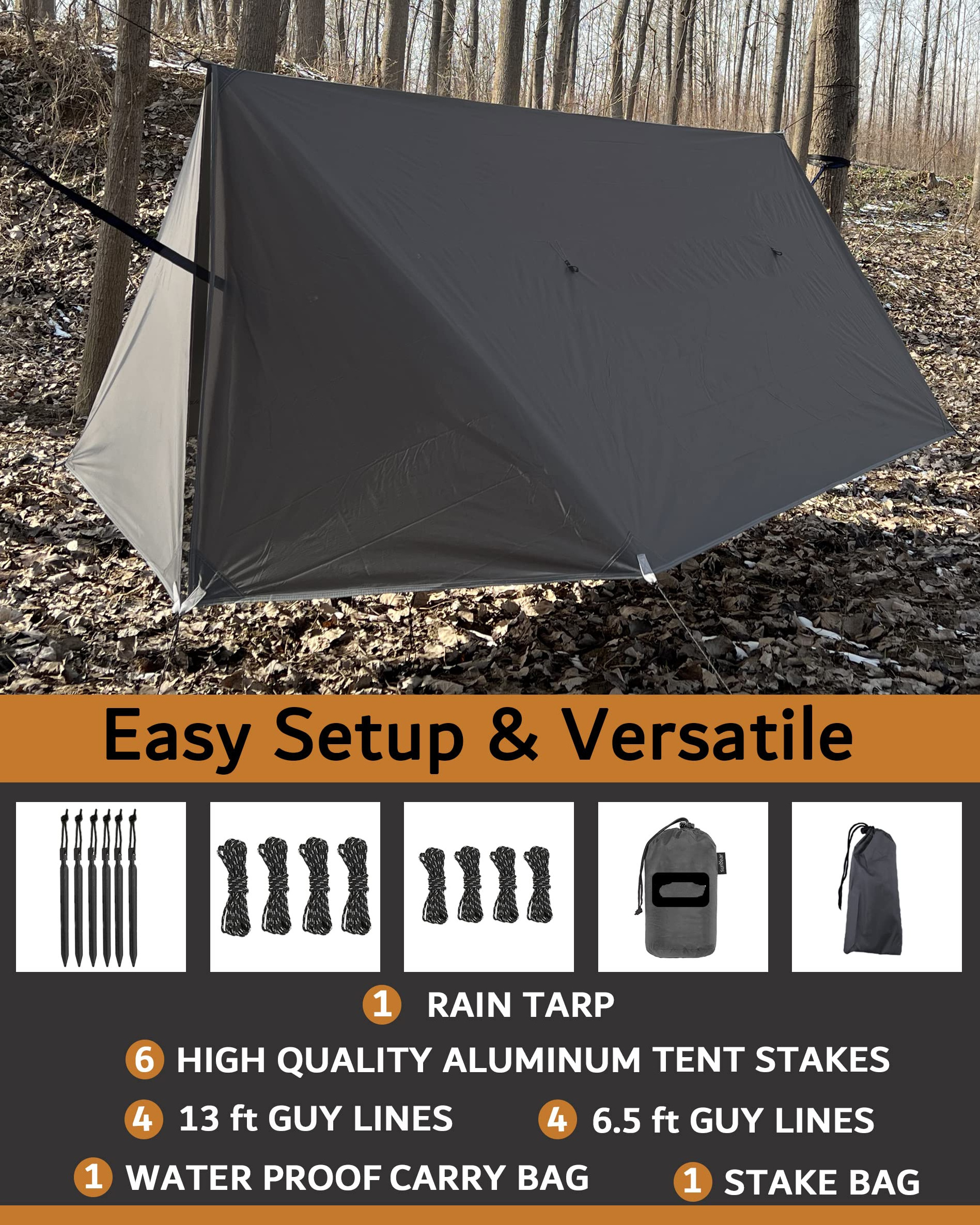 Outdoor Camping Tent Rain Fly Tarp 210t Nylon Waterproof Lightweight Survival Gear Shelter For Camping