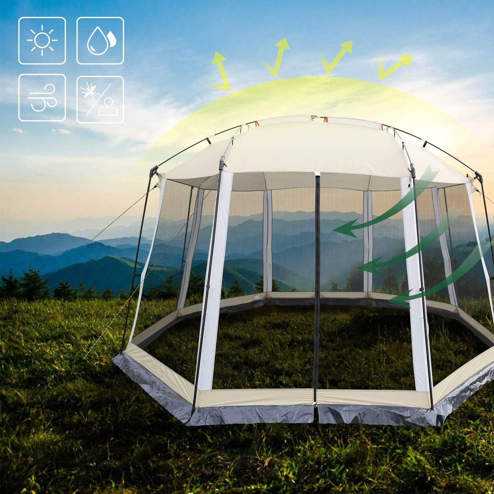 8-10 Person Sun Canopy Shelter Tent High Quality Foldable Mosquito Net Screen House Tent Lightweight Backyard Garden Mesh Tent