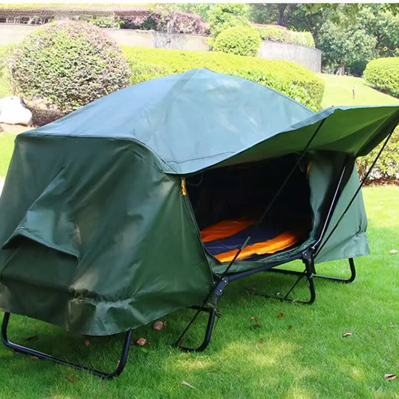 2 Person Foldable Camping Cot Double Layer Storm And Sun Protection All In One Elevated Camping Bed Tent For 2 Pop Up Tent