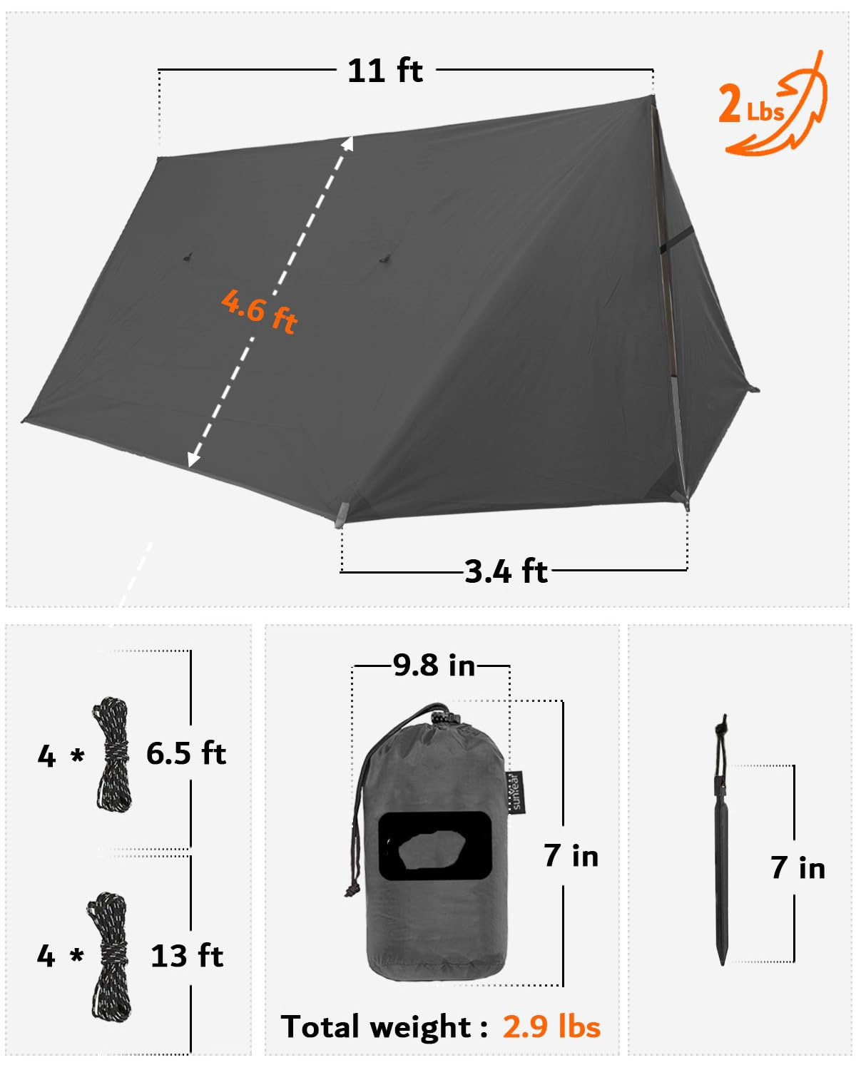 Outdoor Camping Tent Rain Fly Tarp 210t Nylon Waterproof Lightweight Survival Gear Shelter For Camping