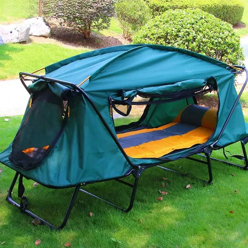 2 Person Foldable Camping Cot Double Layer Storm And Sun Protection All In One Elevated Camping Bed Tent For 2 Pop Up Tent