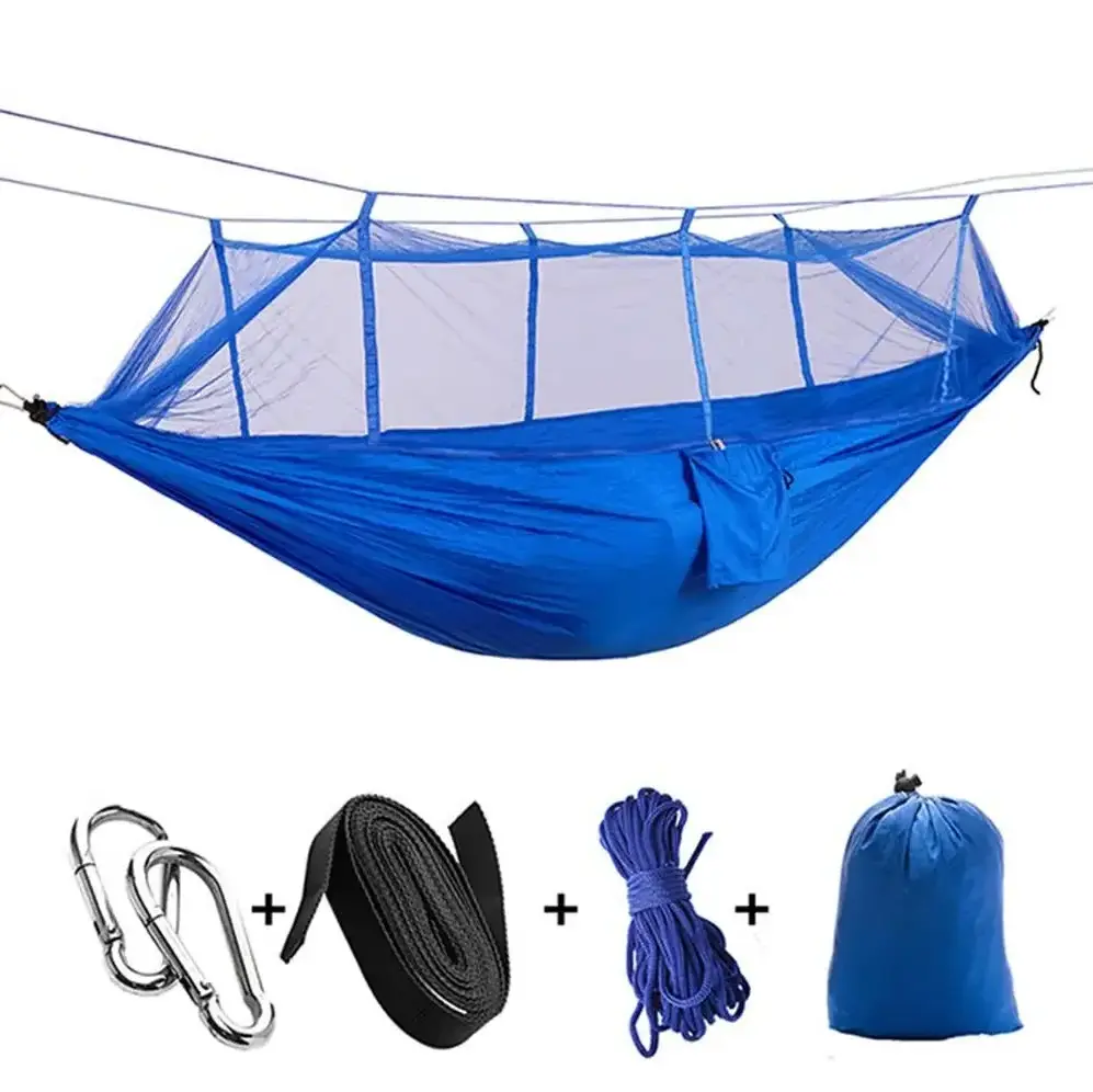 2024 New Outdoor Hiking Travel Backpacking Lightweight Portable Double Camping Hammock With Mosquito Net