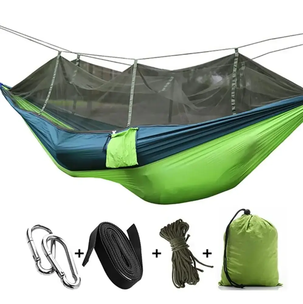 2024 New Outdoor Hiking Travel Backpacking Lightweight Portable Double Camping Hammock With Mosquito Net