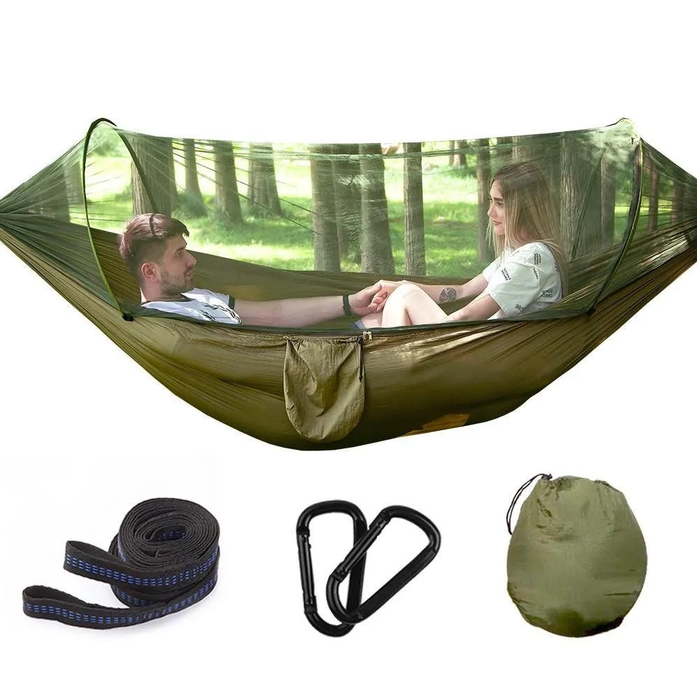 2024 New Outdoor Hiking Travel Backpacking Lightweight Portable Double Camping Hammock With Mosquito Net