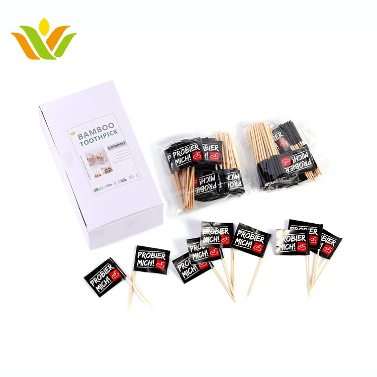 Custom Art Decoration Natural Hamburger Cocktail Toothpick Food Bamboo Flag