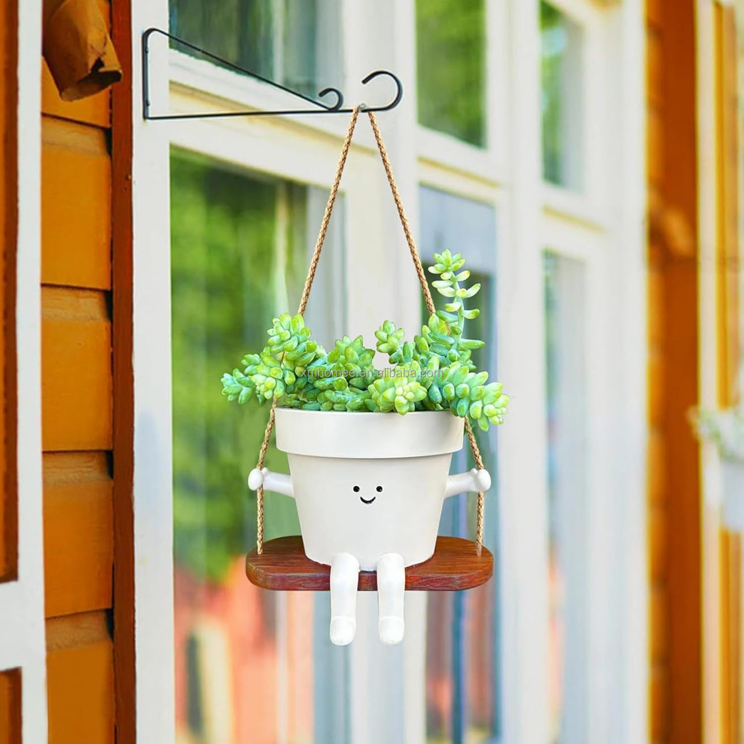 Swing Face Planter Pot Resin Flower Pot Hanging Head Planter Garden Outdoor Hanging Hammock Planter Plant Succulent Pots