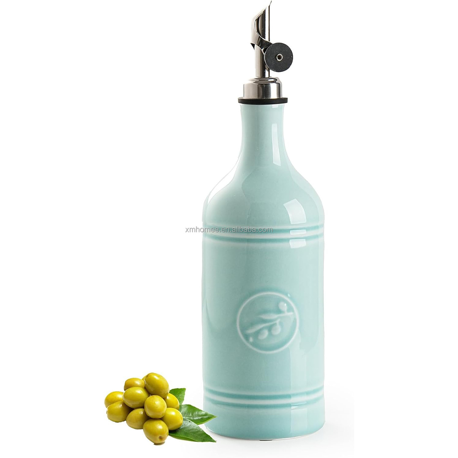 Ceramic Olive Oil Bottle Dispenser for Kitchen Large Capacity Oil and Vinegar Cruet with Stainless Steel Spout Oil Container