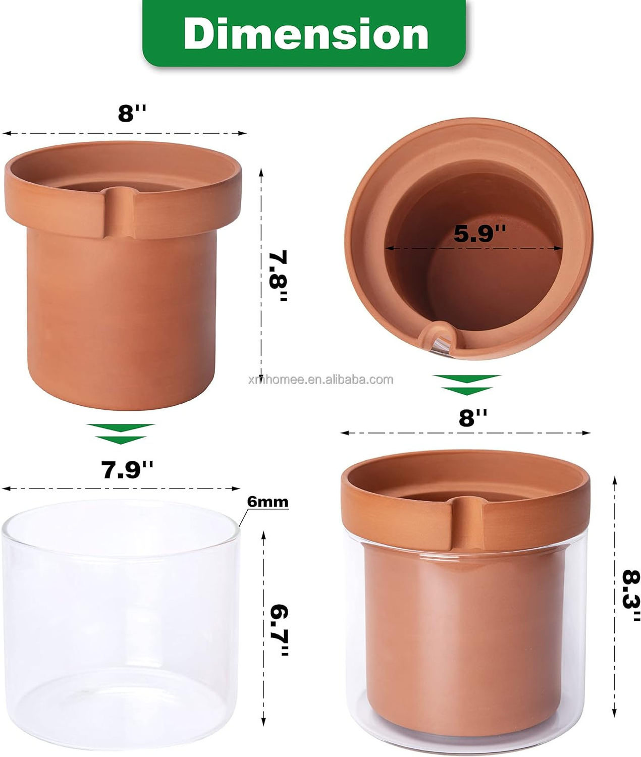 8 Inch Self Watering Planter Pot System Terracotta Clay Pot with Glass Reservoir for Indoor Plants, Herbs, Flowers