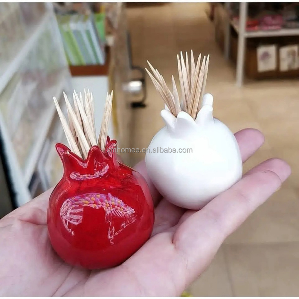 2024 Ceramic Rimon Shaped Toothpick Holder handmade designed ceramic toothpick holder Ceramic Pomegranate Toothpick Holder