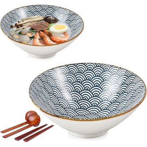 Ceramic Ramen Bowls Sets Japanese Bowl With Matching Chopsticks and Spoons for Pho Soup Pasta Salad Large Noodle Bowls