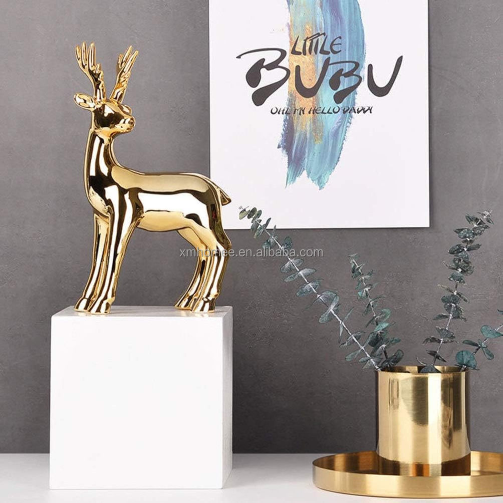 Golden Deer Ceramic Figurines Porcelain Deer Sculptures Statues Ceramic Decoration Ornaments Christmas Elk Reindeer Fawn Decor