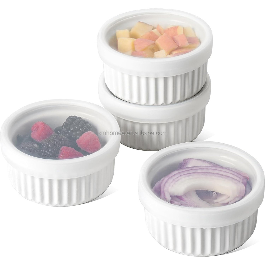 Ramekins with Lids Oven Safe Creme Brulee Ramekin Souffle Dishes with Covers Stackable Ceramic Bowls for Baking Pudding