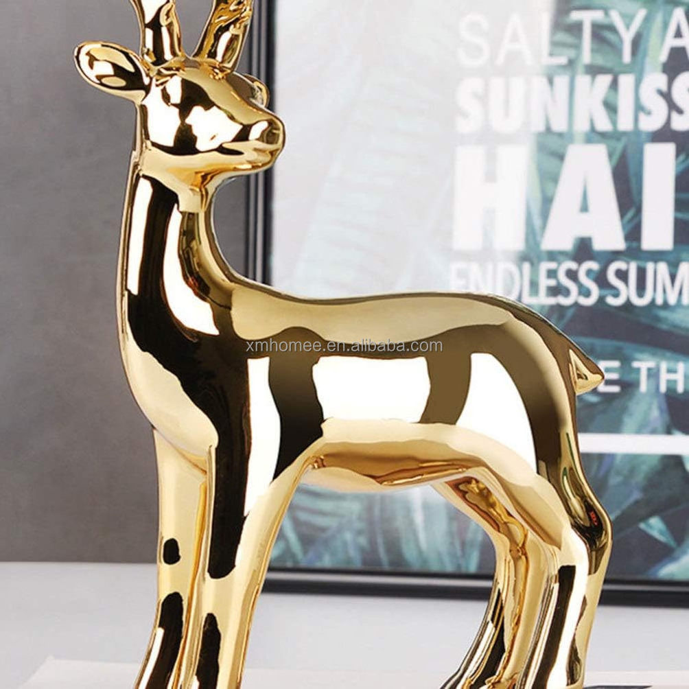 Golden Deer Ceramic Figurines Porcelain Deer Sculptures Statues Ceramic Decoration Ornaments Christmas Elk Reindeer Fawn Decor