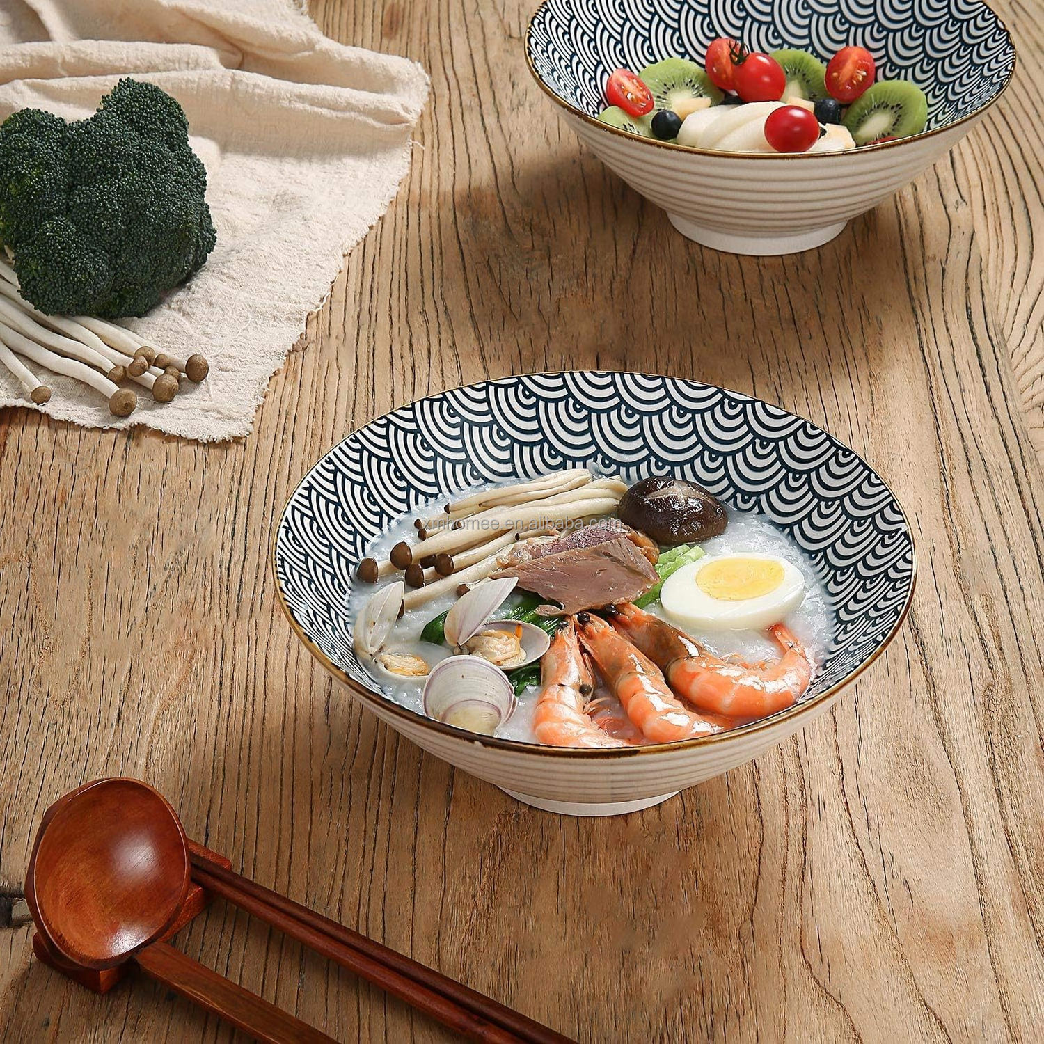 Ceramic Ramen Bowls Sets Japanese Bowl With Matching Chopsticks and Spoons for Pho Soup Pasta Salad Large Noodle Bowls