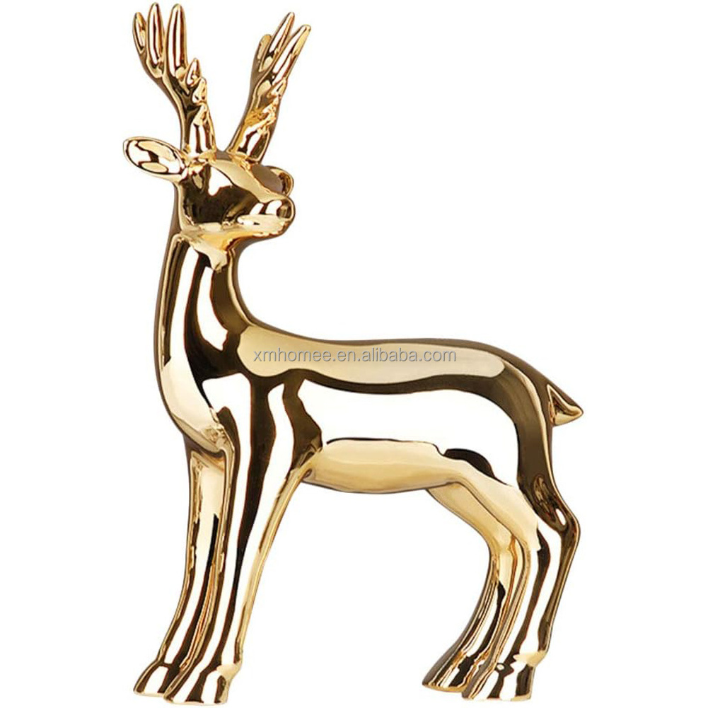 Golden Deer Ceramic Figurines Porcelain Deer Sculptures Statues Ceramic Decoration Ornaments Christmas Elk Reindeer Fawn Decor