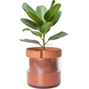 8 Inch Self Watering Planter Pot System Terracotta Clay Pot with Glass Reservoir for Indoor Plants, Herbs, Flowers