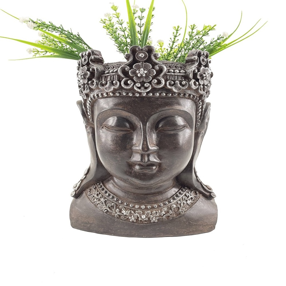 Buddha Head Planter Plant Pot Sitting Buddha Resin Statues Planter For Garden Decor