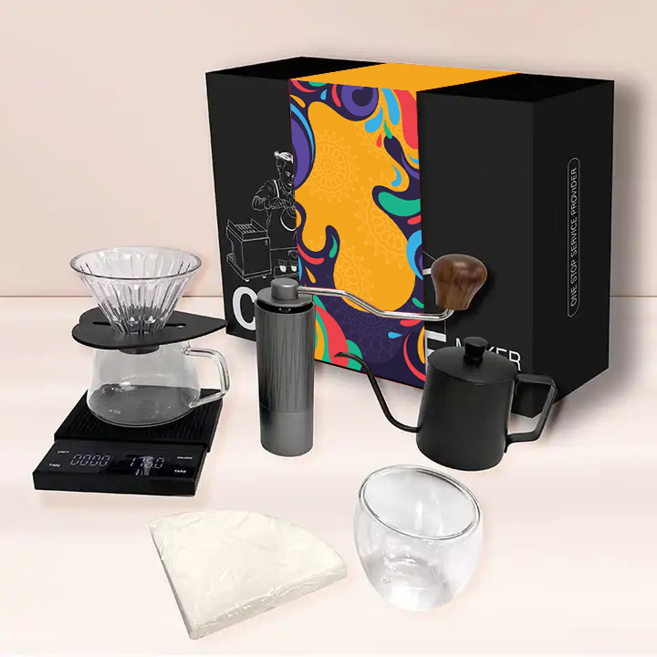 Travel Coffee Gift Set with Goose Neck Kettle Digital Scale Glass Server Manual Grinder Glass Dipper for Drip Coffee