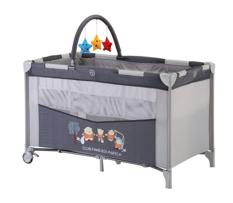 Portable Playpen Pack Travel Infant Bassinet Bed with 2 Lockable Wheels and toys