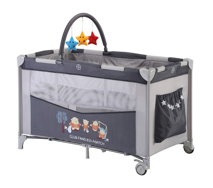 Portable Playpen Pack Travel Infant Bassinet Bed with 2 Lockable Wheels and toys