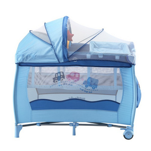 Adjustable kids play yard metal frame baby playpen bed with diaper tray