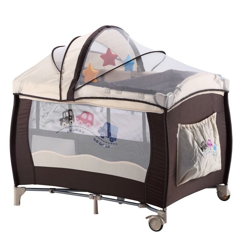 Adjustable kids play yard metal frame baby playpen bed with diaper tray