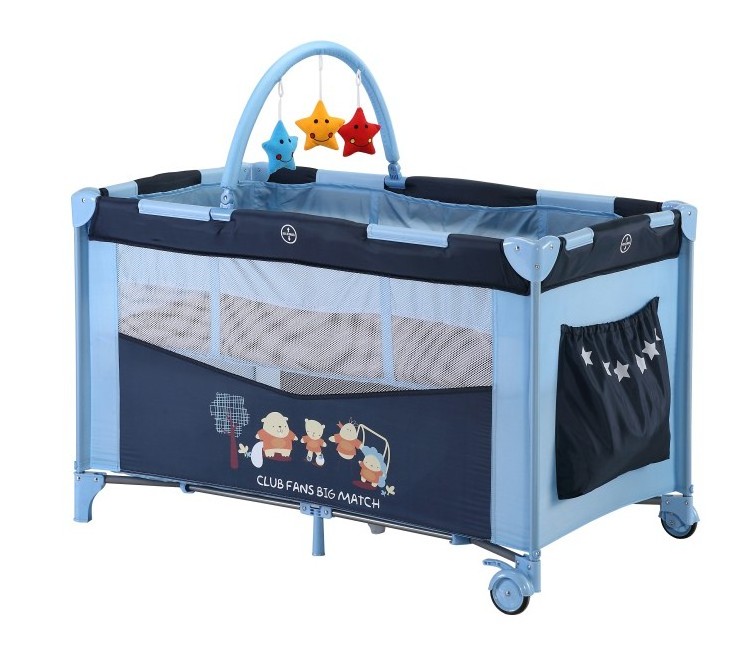 Portable Playpen Pack Travel Infant Bassinet Bed with 2 Lockable Wheels and toys