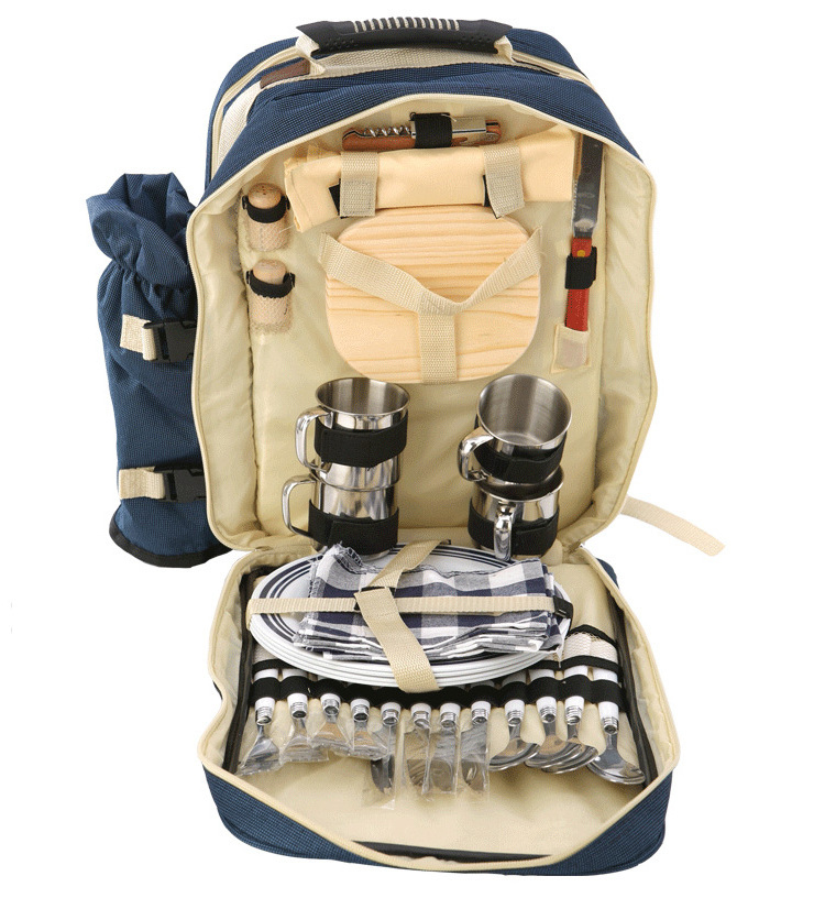 Best Selling Outdoor Picnic Backpack Bag For 4 Person With Detachable Bottle/wine Holder Fleece Blanket