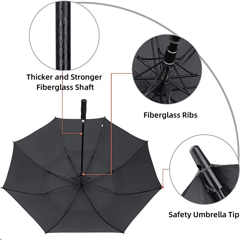 Extra Large Automatic Double Layer Golf Umbrella for Men Modern Design Long Handled Business Umbrella Bulk Wholesale