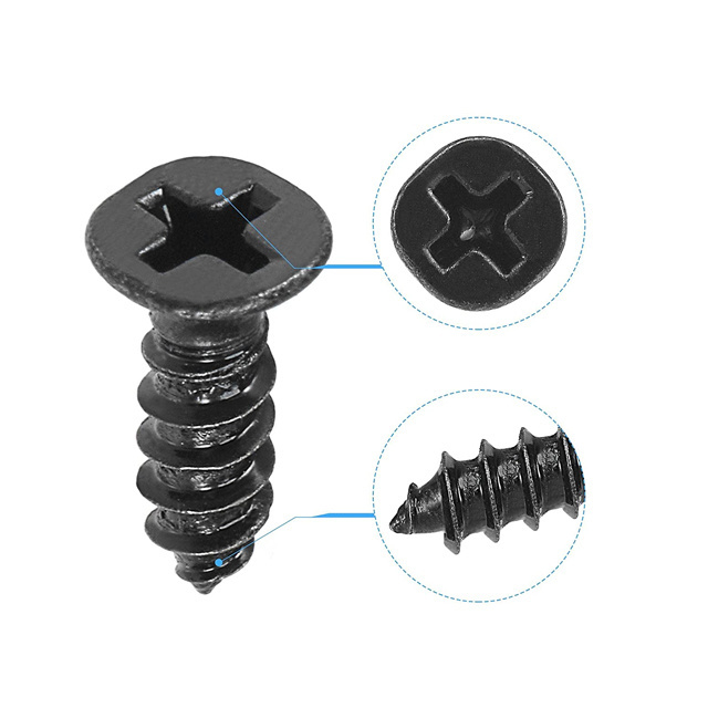 OEM Wholesales Blacking Treatment Cross Recessed Countersunk Head Self Tapping Self Drilling Screw