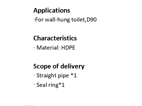 HDPE Black toilet  straight pipe Concealed Cistern Drainage Drain Pipe Toilet Pan Connector with Rubber Sealings