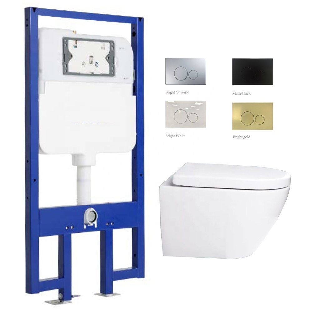 Toilet Complete Set with Wall Hung Toilet, Soft Closing Seat Cover, Concealed Cistern and Control Panel