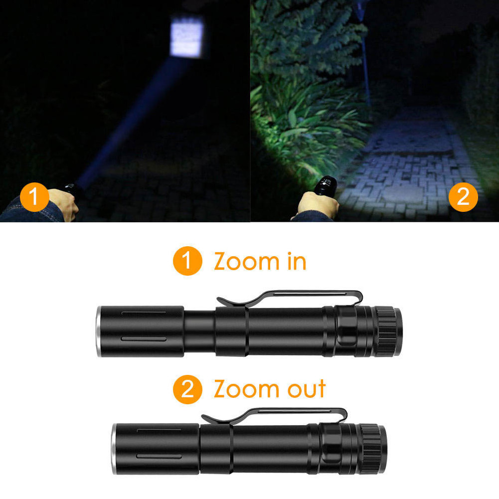 Torch Adjustable Zoom Focus Torch Pocket Clip Mini LED Flashlight 3 Mode outdoor Penlight Waterproof flashlight