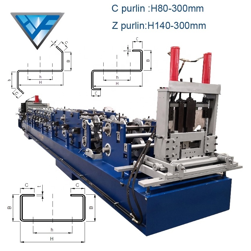 C purlin machine auto change size C Z steel profile metal channel  roll forming making machine price