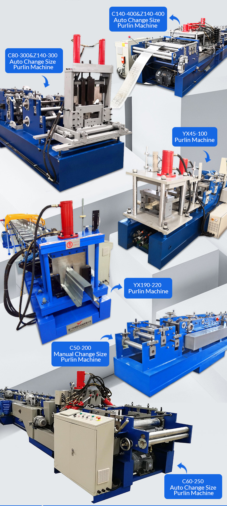 C purlin machine auto change size C Z steel profile metal channel  roll forming making machine price