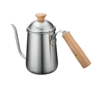 650ml Handmade Coffee Pot Wooden Handle 304 Stainless Steel Handmade Coffee Pot Outdoor Camping Coffee Small Mouth Pot