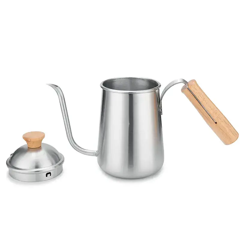 650ml Handmade Coffee Pot Wooden Handle 304 Stainless Steel Handmade Coffee Pot Outdoor Camping Coffee Small Mouth Pot