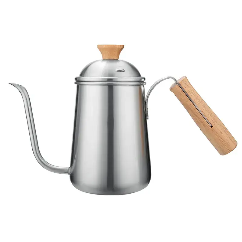 650ml Handmade Coffee Pot Wooden Handle 304 Stainless Steel Handmade Coffee Pot Outdoor Camping Coffee Small Mouth Pot