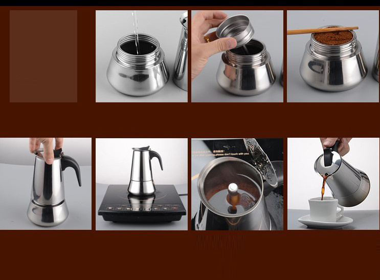 stainless steel Italian moka pot coffee pot  European style   Stovetop Espresso Moka Pot Tea Coffee Maker