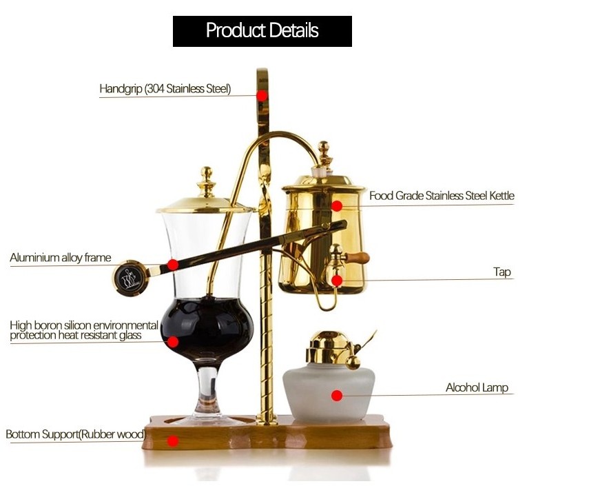 Hot Sale Premium Commercial Golden Luxury Royal Vacuum Balance Siphon Belgian Coffee Machine