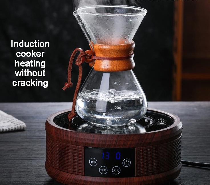 Wholesale 400ML  Heat Glass Coffee Maker Pour Over Stovetop Safe Tea Kettle Blooming  Coffee Pot With wood holder