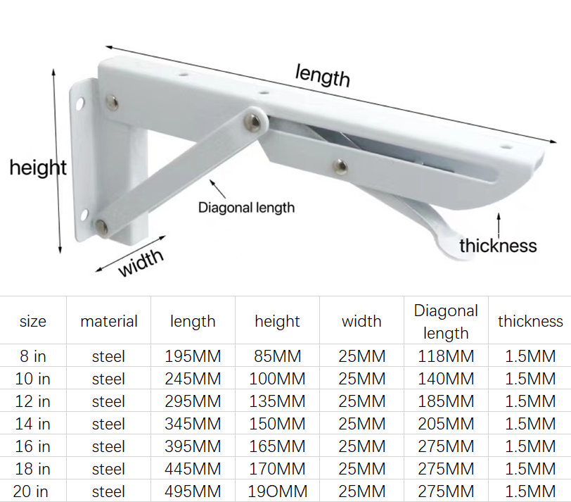 Wholesale  stainless steel Heavy duty Stainless Steel Wall Mounting Corner Table Bench Support Folding Metal Shelf Brackets