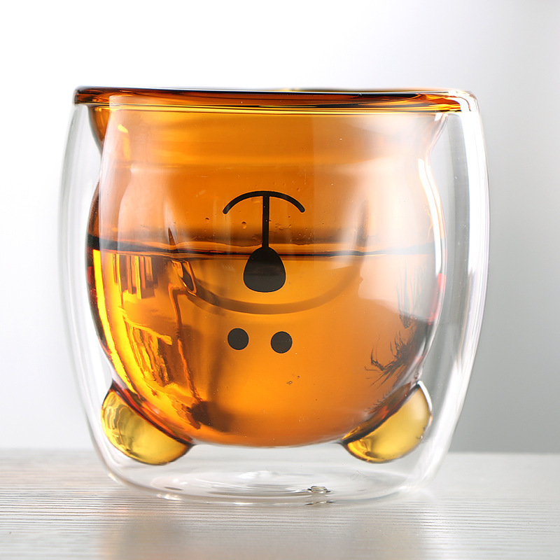 Double wall coffee milk cup cute cat paw mug 250ML glass water juice cup, for home and office