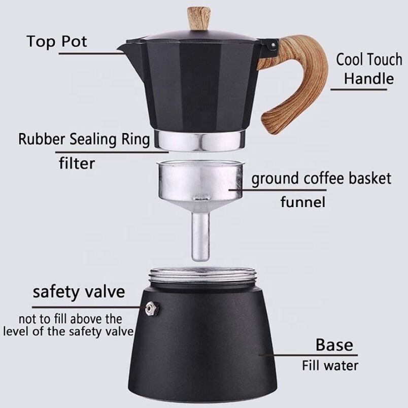 Stovetop Espresso Maker Aluminum 3/6 Cup Coffee Maker Moka Coffee Pot