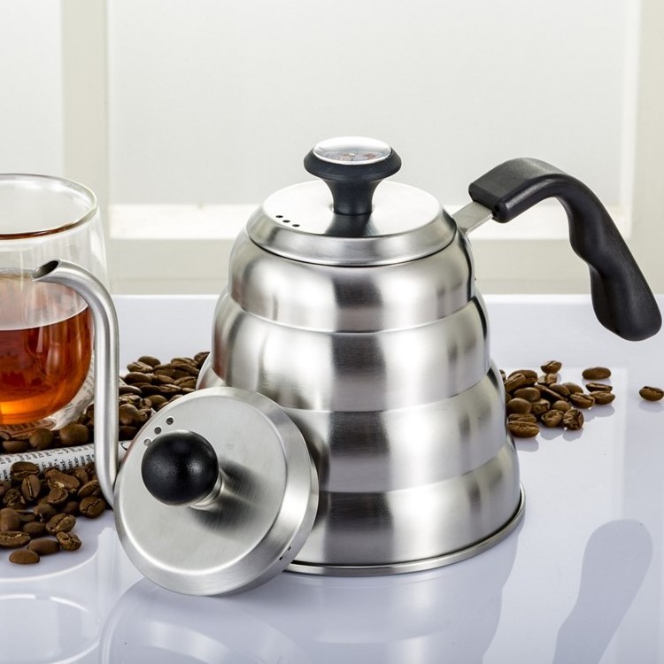 1L Coffee Kettle Gooseneck Spout Teapot with Thermometer Barista Tools