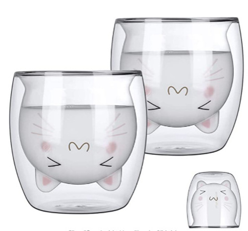 Double wall coffee milk cup cute cat paw mug 250ML glass water juice cup, for home and office