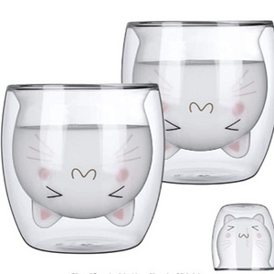 Double wall coffee milk cup cute cat paw mug 250ML glass water juice cup, for home and office