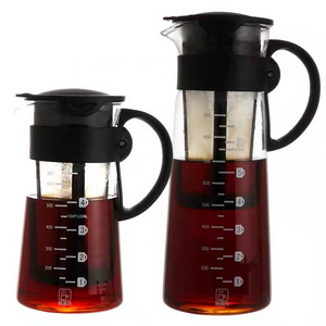 Popular Airtight Cold Brew Iced Coffee Maker 650ml 900ml Borosilicate Glass Tea Coffee Kettle Pot With Measurement Line